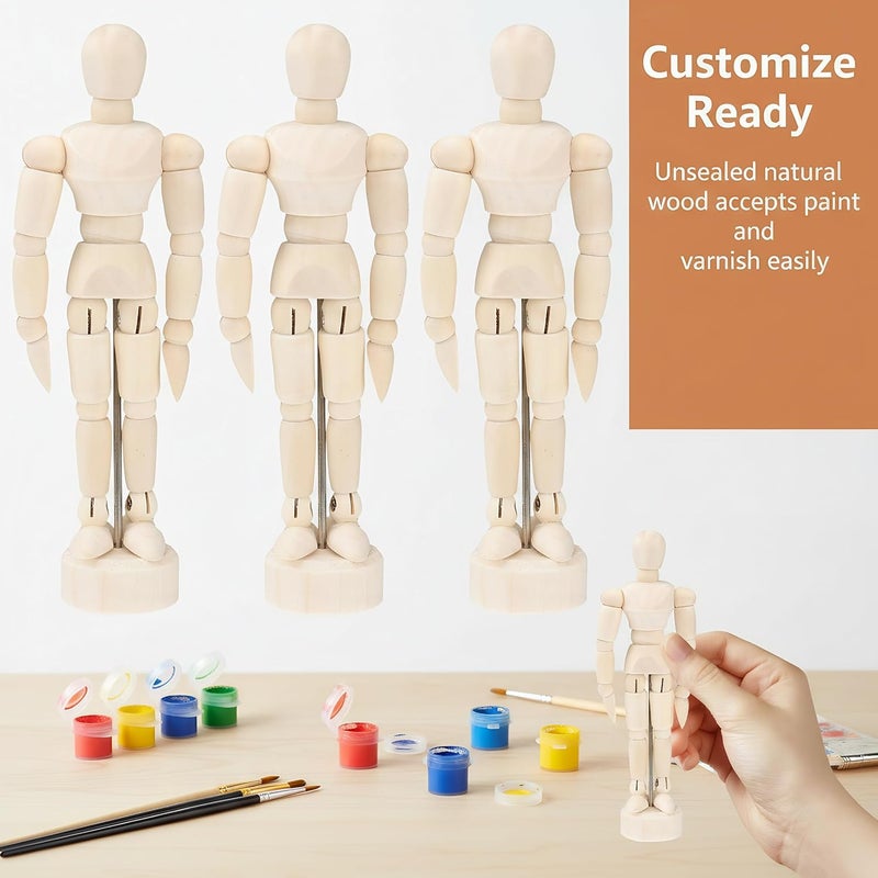 SHINEOFI Wood Manikin 3-Pack Articulated Drawing Figures with Display Stands - Poseable Wooden Artist Mannequins for Sketching DIY Painting and Home Art Decor - Image 3